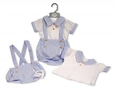 My Little Chick Bis-2120-6307 5035320163079 ML2120-6307-S Oxford Stripe Short Dungaree Set (NB-6 months)