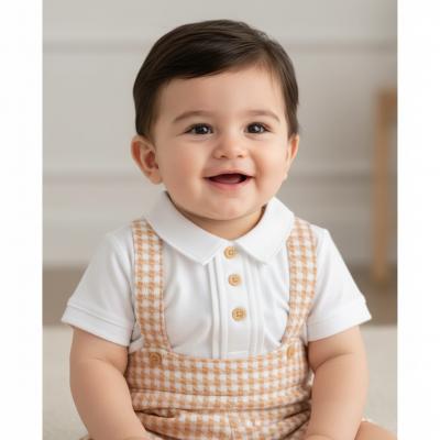 ML2120-6319-T  "Welcome" Dogtooth Dungaree Set  (NB-6 months)