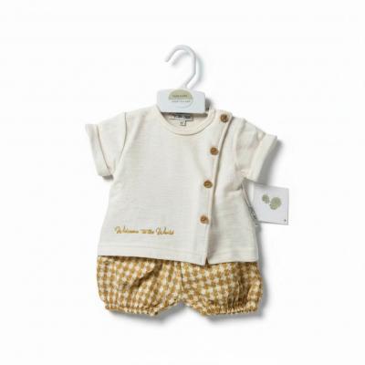 ML2120-6320T  "Welcome" Dogtooth Shorts Set  (NB-6 months)