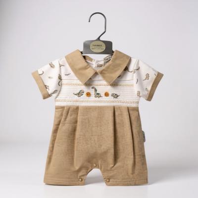 ML2120-6326T  Smocked "Dinosaur" Linen Romper  (NB-6 months)