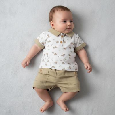 ML2120-6327-T "Dinosaur" Linen Shorts Set (NB-6m)