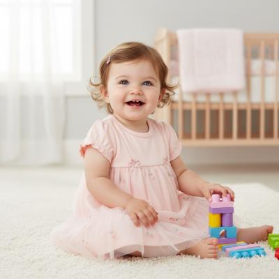 ML2120-6392P  Mesh and embroidered dress  ( newborn - 9 months)