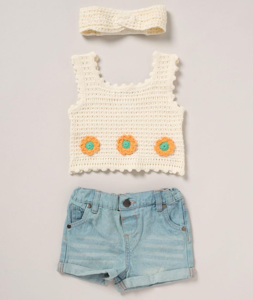 Miss F10389TOD * MSF10389 Crochet Top and Denim Shorts (2-4 years)