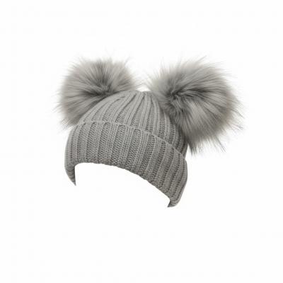 NT0332-G  Grey Double Pom Pom Hat  (Choose)