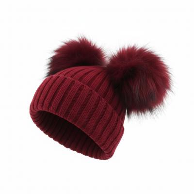 NT0332R  Red Double Pom Pom Hat  (Choose)