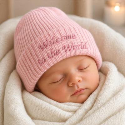 NT0503-0452P Pink "Welcome" Knitted Hat (0-3 months)