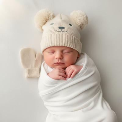 NT0503-0641T Baby Double Pompom Hat and Mitten Set (0-6 months)