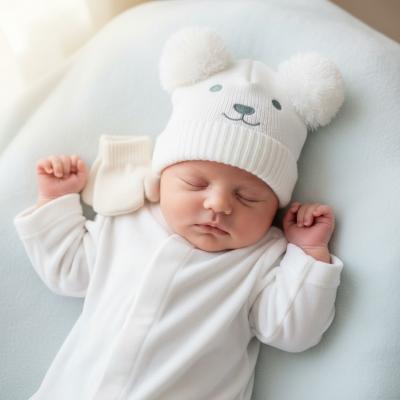 NT0503-0641W Baby Double Pompom Hat and Mitten Set (0-6 months)