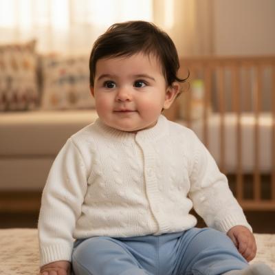 NT10-1001-W White Cable Knit Cardigan (NB-9 months)