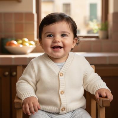 NT10-1002W24 White Knit V-Neck Cardigan (9-24 months)