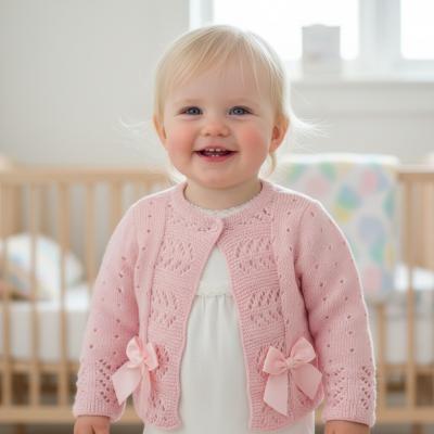 NT10-1009-P Pink Fancy Knit "Bow" Cardigan (NB-9m)