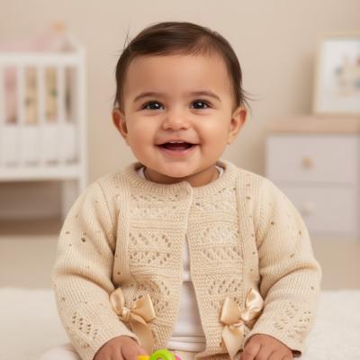 NT10-1009-T Taupe Fancy Knit "Bow" Cardigan (NB-9m)