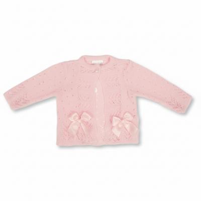 NT10-1009P  Pink Fancy Knit "Bow" Cardigan  (NB-9m)