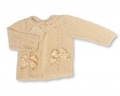 NT10-1009T-24  Taupe Fancy Knit "Bow" Cardigan  (9-24m)