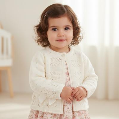 NT10-1009W24 White Fancy Knit "Bow" Cardigan (9-24m)
