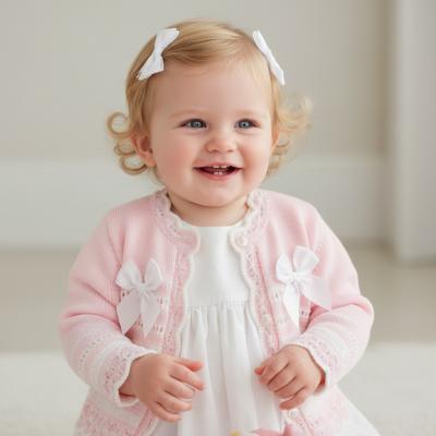 NT10-1011-P Pink Striped "Bow" Cardigan (NB-9m)