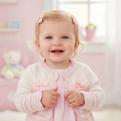NT10-1011-W White Striped "Bow" Cardigan (NB-9m)