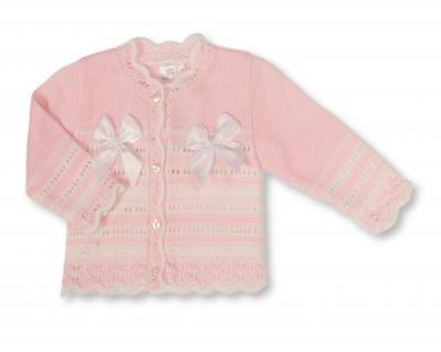 NT10-1011P  Pink Striped "Bow" Cardigan  (NB-9m)