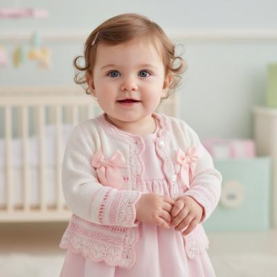 NT10-1011W24  White Striped "Bow" Cardigan  (9-24m)