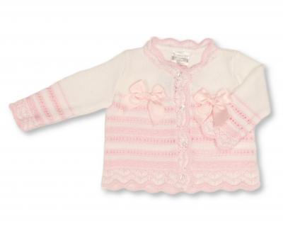 NT10-1011W  White Striped "Bow" Cardigan  (NB-9m)