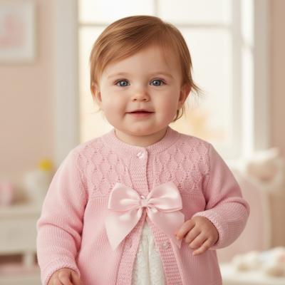 NT10-1015-P Pink Fancy Knit "Bow" Cardigan (NB-9m)