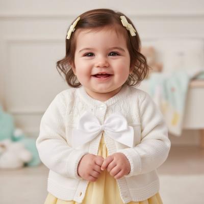 NT10-1015-W White Fancy Knit "Bow" Cardigan (NB-9m)