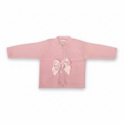 NT10-1015P-24  Pink Fancy Knit "Bow" Cardigan  (9-24m)