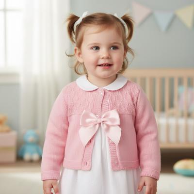 NT10-1015P24  Pink Fancy Knit "Bow" Cardigan  (9-24m)