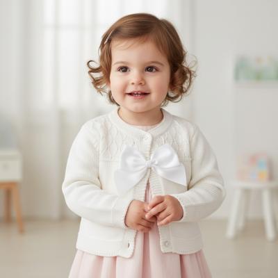 NT10-1015W24  White Fancy Knit "Bow" Cardigan  (9-24m)