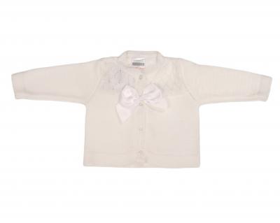 NT10-1015W  White Fancy Knit "Bow" Cardigan  (NB-9m)