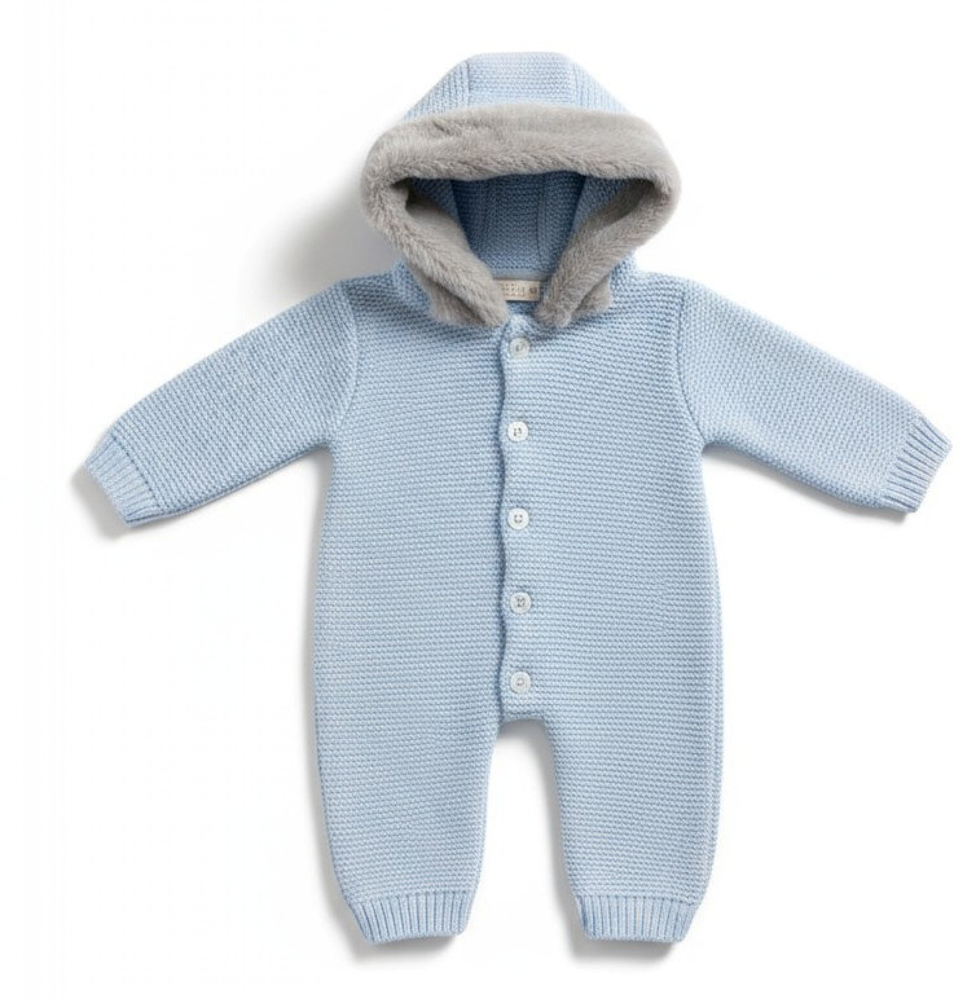 Nursery Time 10-1181 5035320011803 NT10-1181S Sky Knitted Hooded All in One (Nb-6 months)