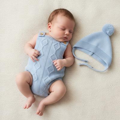 NT10-1226-B  Sky Blue Knitted Dungaree and Hat  (0-6m)