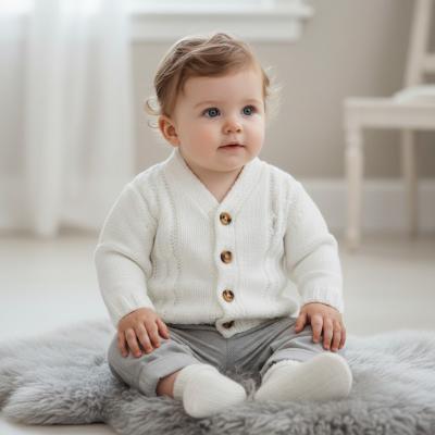 NT10-1227W White Chunky Cable Knit Cardigan (NB-12 months)