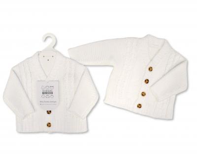 Nursery Time Bw-10-1227W 50353201012279 NT10-1227-W White Chunky Cable Knit Cardigan (NB-12 months)