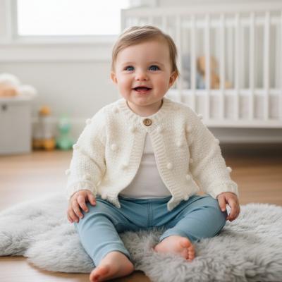 NT10-1228W  White Chunky Popcorn Knit Cardigan  (NB-12 months)
