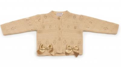 NT10-187-T Taupe Double Bow Cardigan (9-24 months)
