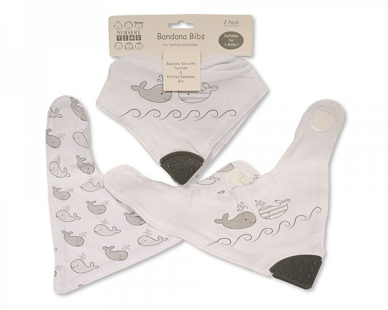 Nursery Time  5035320710402 NT104-760 2 Pack "Whale" Bandana Bib with Teether