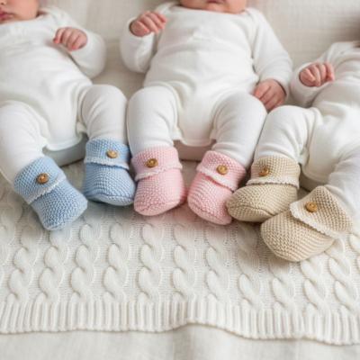 NT116-382  Knitted "Button and Lace" Booties   (Choose Colour)