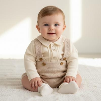 NT2020-2526-T  Taupe Knitted Short Dungaree Set  (NB-6m)