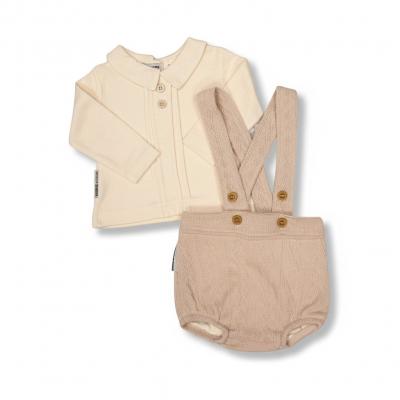 NT2020-2526T  Taupe Knitted Short Dungaree Set  (NB-6m)