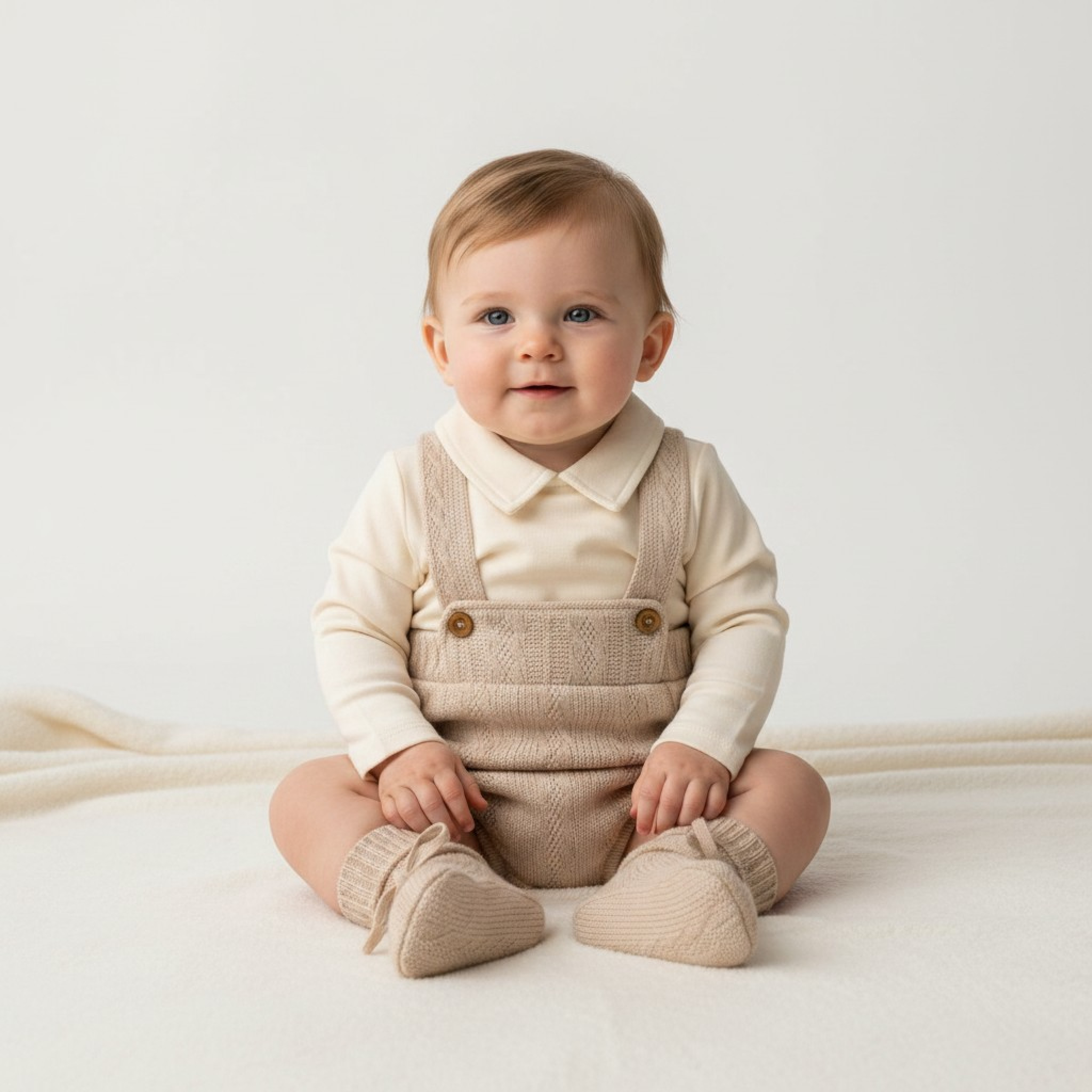 Nursery Time BIS-2020-2528T All sizes = 5035320225289 NT2020-2528T Taupe Knitted Short Dungaree Set (NB-6m)