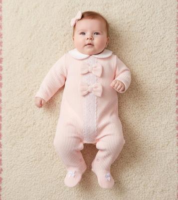 NT2020-2697 Bubble knit Bow & Lace All in one (NB-6 months)