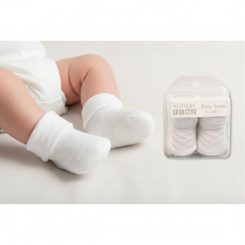 Nursery Time Bw 61-2114W 5035320021147 NT2114W White Diamond Boxed Sock (00-0)
