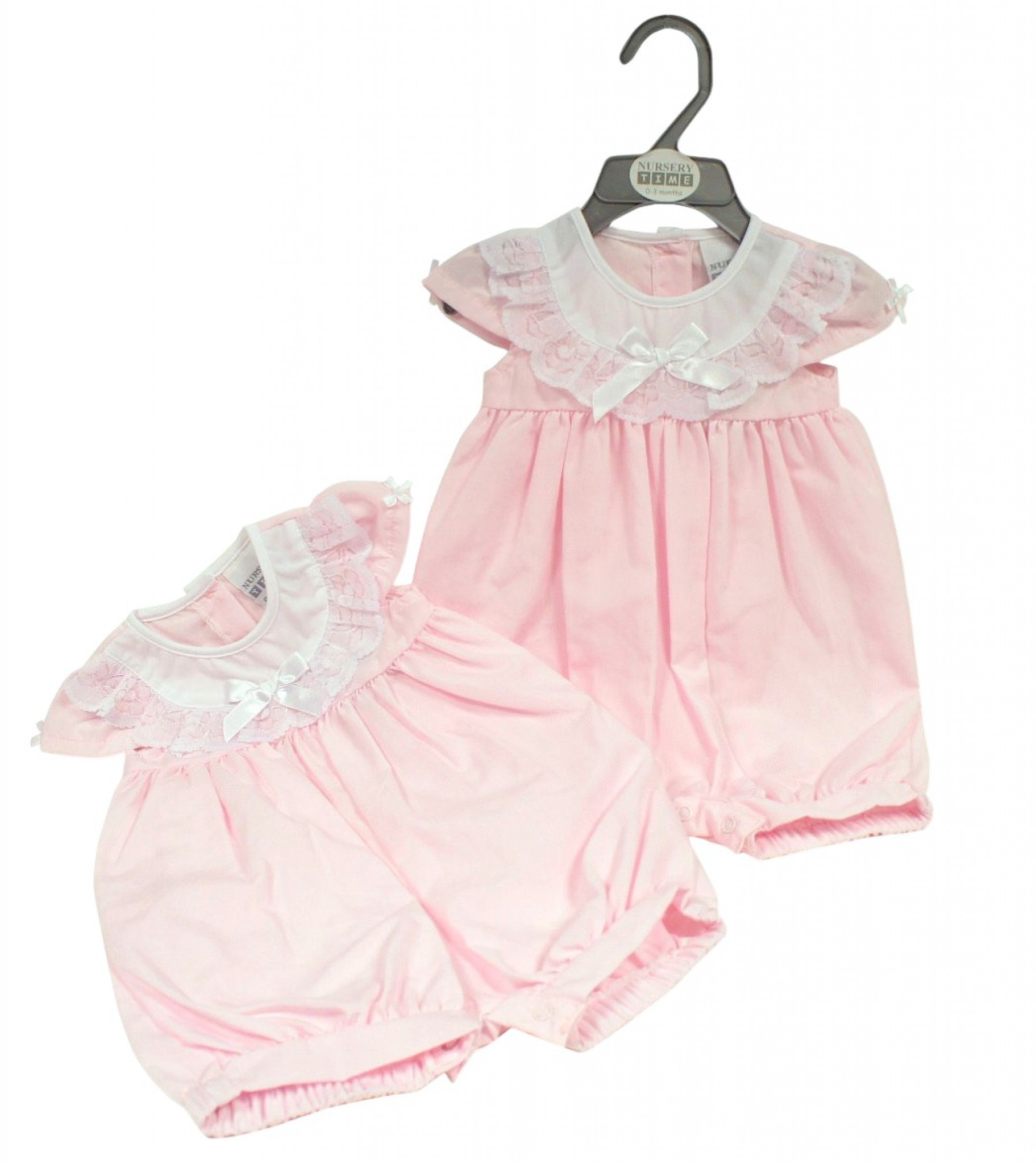 Nursery Time BIS-2120-6160 5035320161600 NT2120-6160P "Lace and Bow" Romper (Nb-6 months)