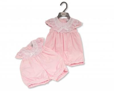 Nursery Time BIS-2120-6160 5035320161600 NT2120-6160P "Lace and Bow" Romper (Nb-6 months)