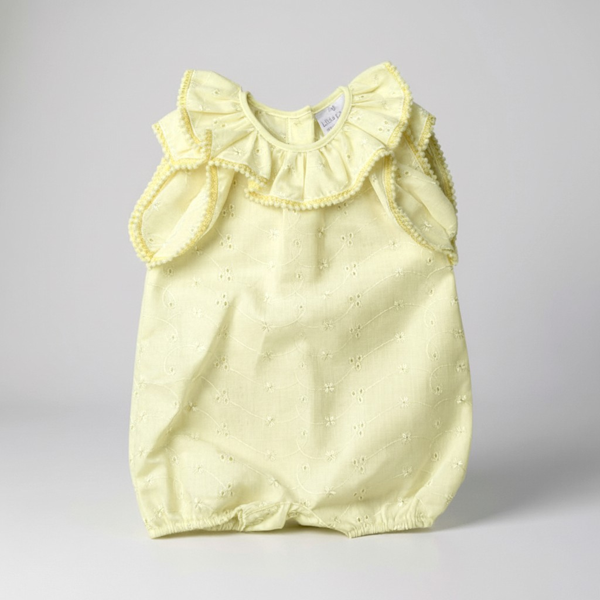My Little Chick BIS-2120-6162Y  NT2120-6162-L Lemon "Broderie Anglaise" Romper (Nb-6m)