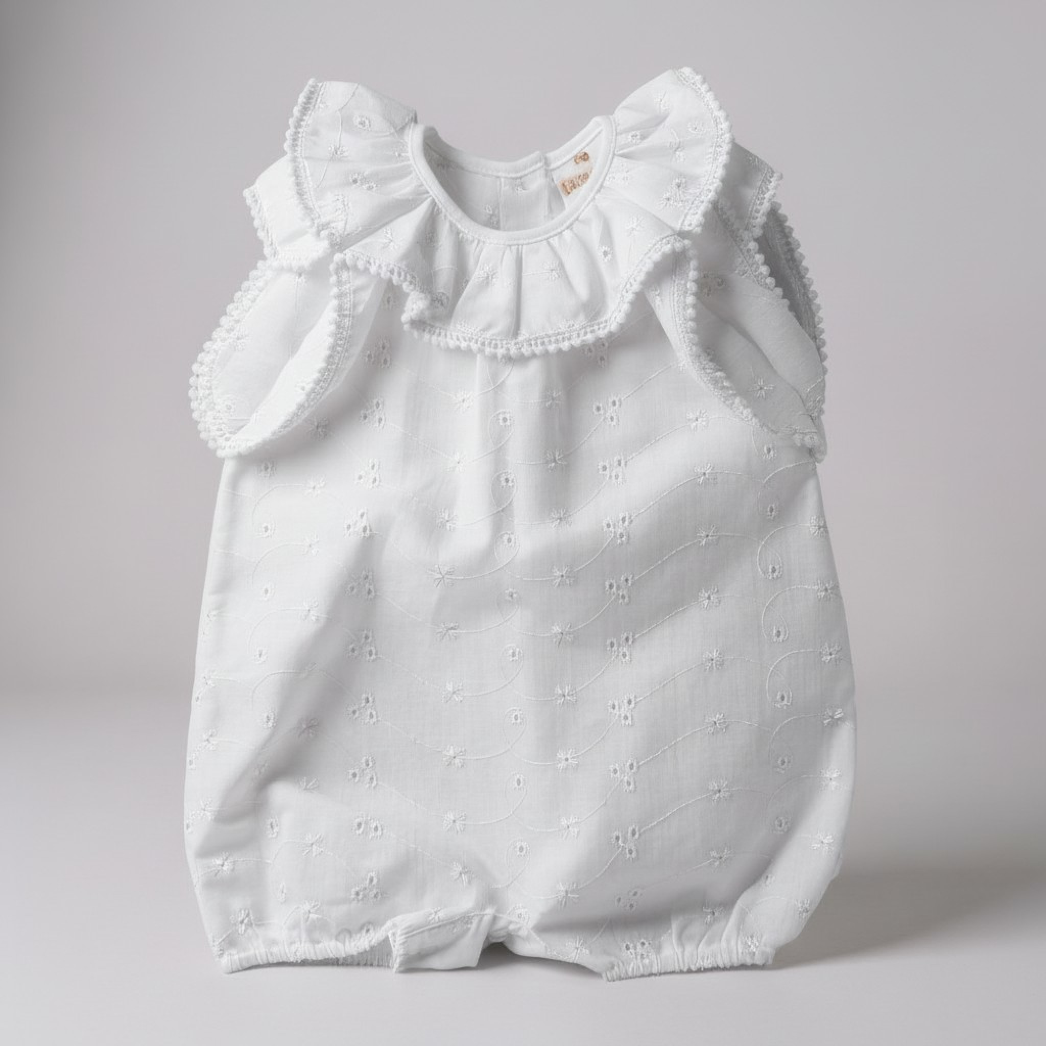 My Little Chick BIS-2120-6162W  NT2120-6162-fW White "Broderie Anglaise" Romper (Nb-6 months)