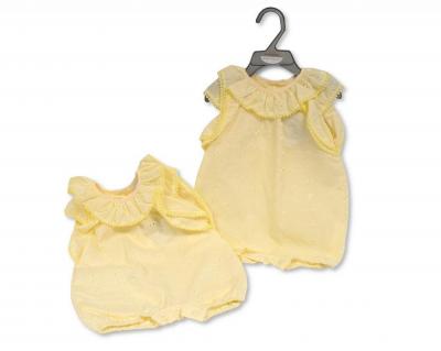 My Little Chick BIS-2120-6162Y  NT2120-6162-L Lemon "Broderie Anglaise" Romper (Nb-6m)