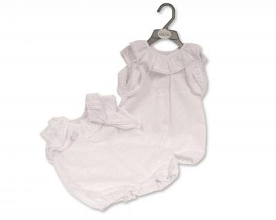 My Little Chick BIS-2120-6162W  NT2120-6162-fW White "Broderie Anglaise" Romper (Nb-6 months)