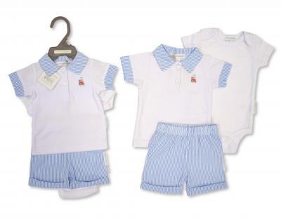 Nursery Time Bis-2120-6340 503532006340 9 NT2120-6340S Tractor Shorts vest  and polo shirt( Nb-9 months)